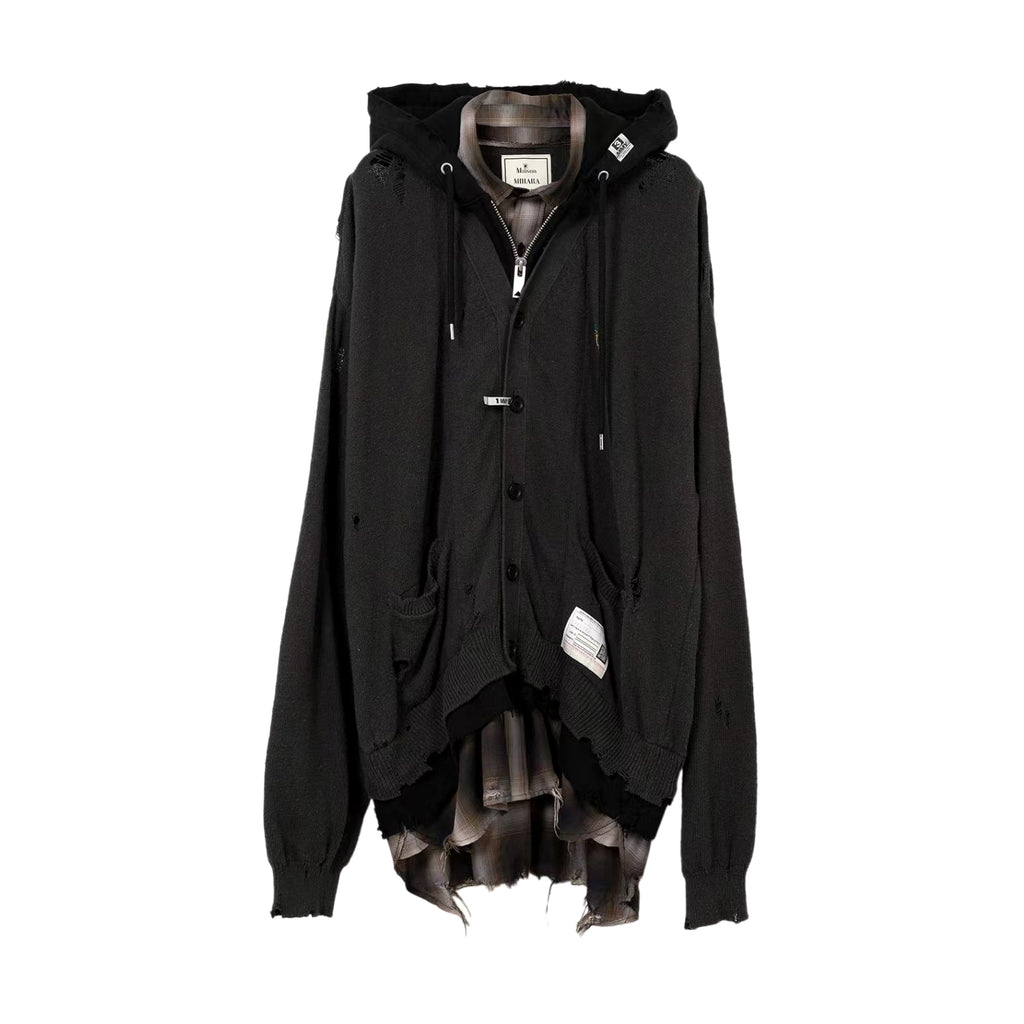 Maison Mihara Yasuhiro Spring/summer Fashion Casual Solid Color Hooded Zipper Embroidered Oversized Relaxed Patchwork Long Sleeve Knit Sweater Jacket #79498