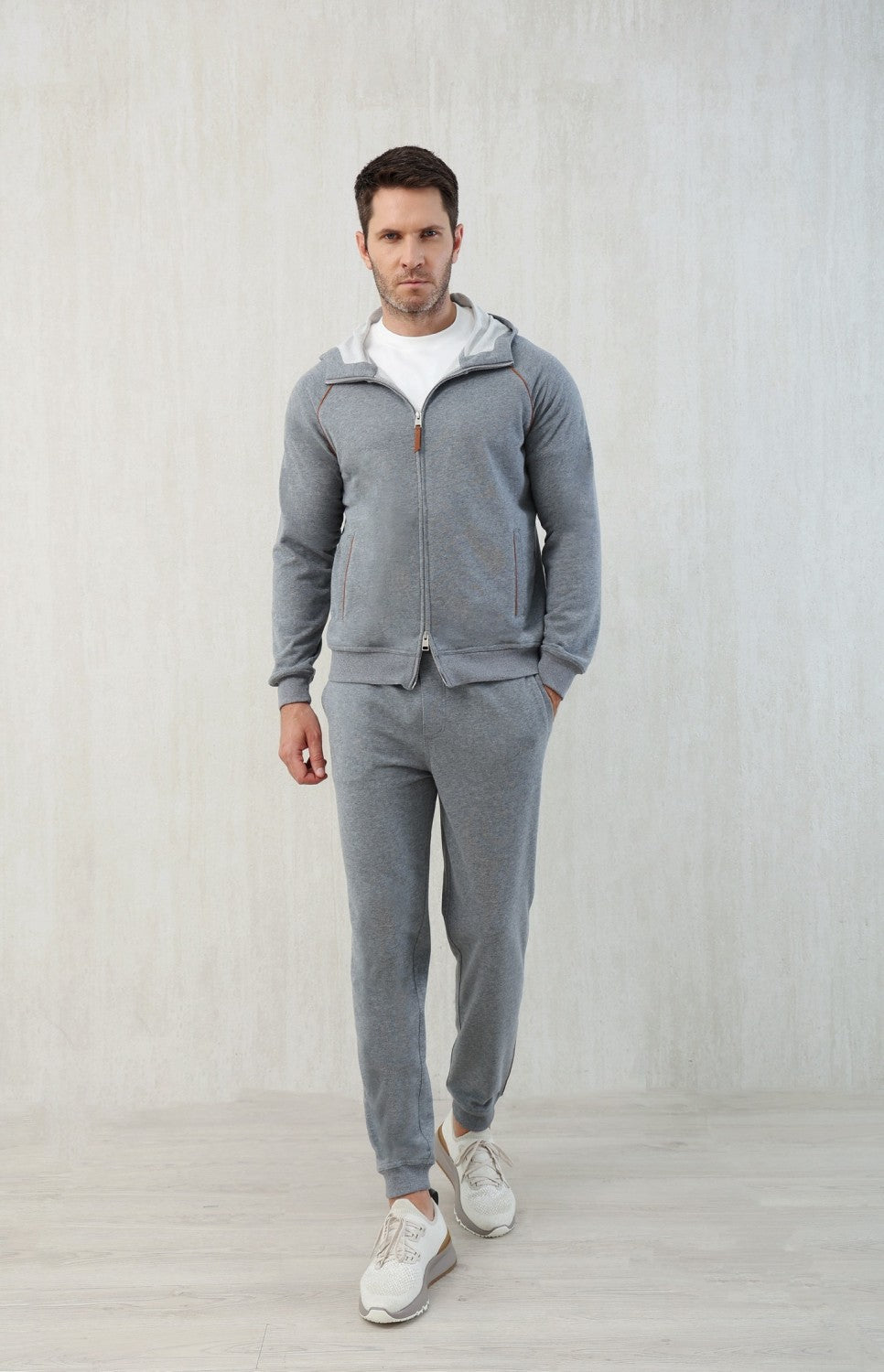 Brunello Cucinelli Men's Techno Cotton French Terry Hooded Long Sleeve Casual Athletic Sweatshirt Solid Color Zipper Spring Jacket Ngvp #1675