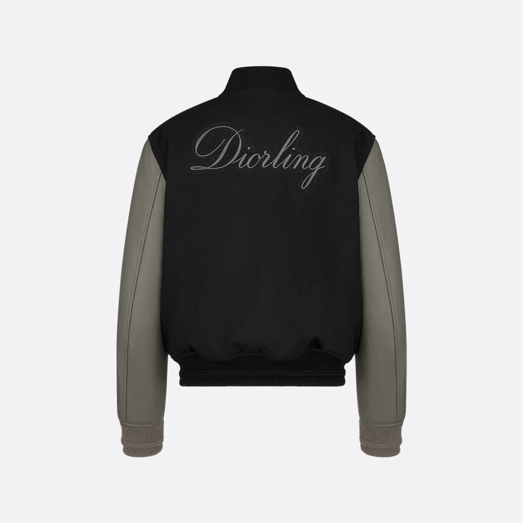 Dior Men's Spring/Fall Casual Fashion Crew Neck Single-Button Wool Tweed Jacket Leather Baseball Jacket #78774