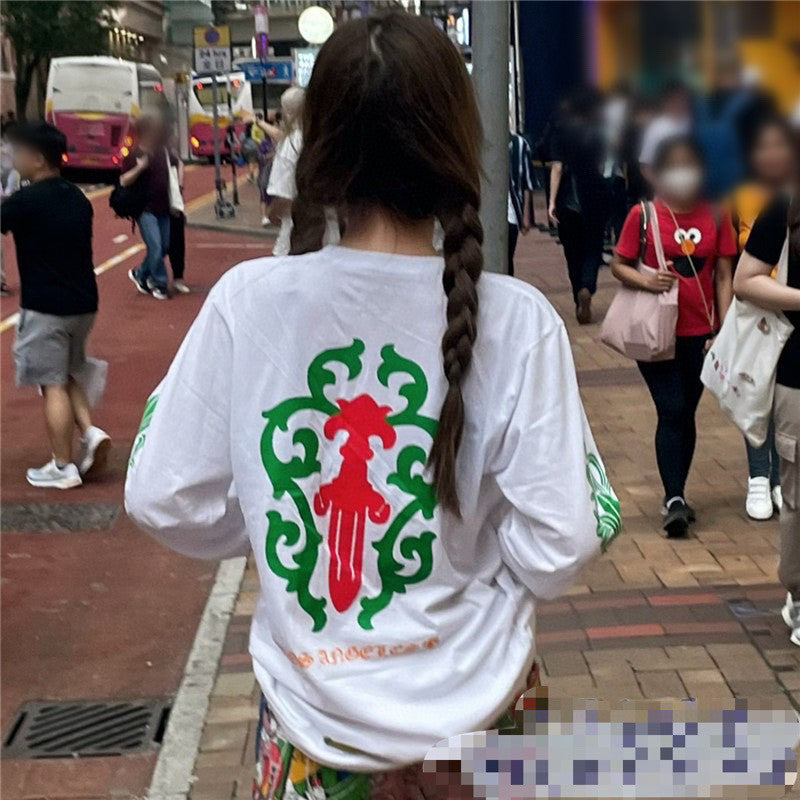 Chrome Hearts Men's Women's Summer Chao Printed Embroidered Letters Long-Sleeved T-Shirt Men And Women Loose Cotton Bottoming Shirt Tops #76433