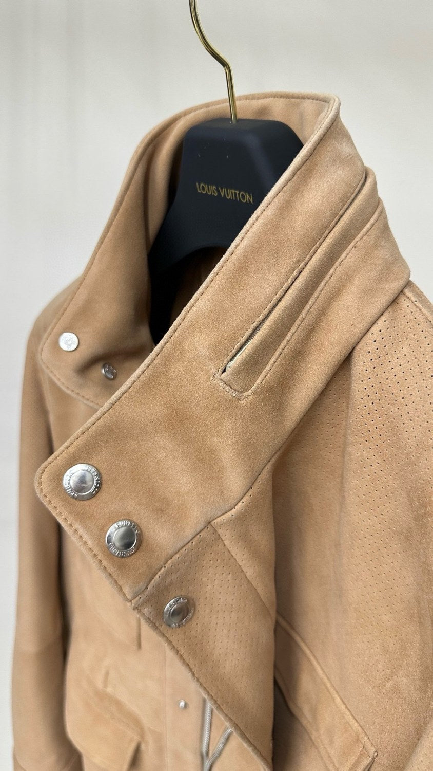 Brunello Cucinelli Men's Autumn And Winter Standing Collar Solid Color Zipper Casual Long Sleeve Goatskin Jacket Ngvp #9349
