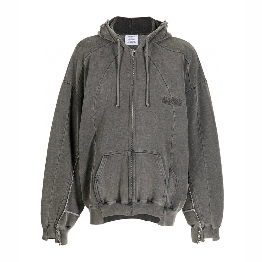 Vetements Men's Logo Embroidery Fall And Winter Cotton Long Sleeve Loose Zipper Hooded Coat Ngvp #6927
