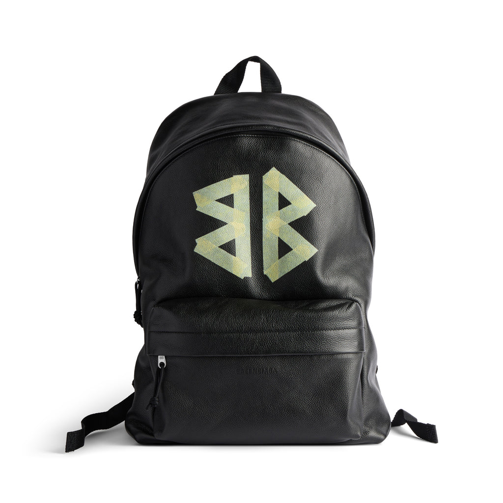 Balenciaga Explorer Men's Letter Print Black Grained Cowhide Leather Backpack Bag Bags #77713