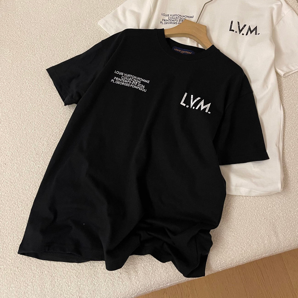 Louis Vuitton Men's Summer Solid Color Fashion Casual Round Neck Letter Print Short Sleeve T-Shirt #78315