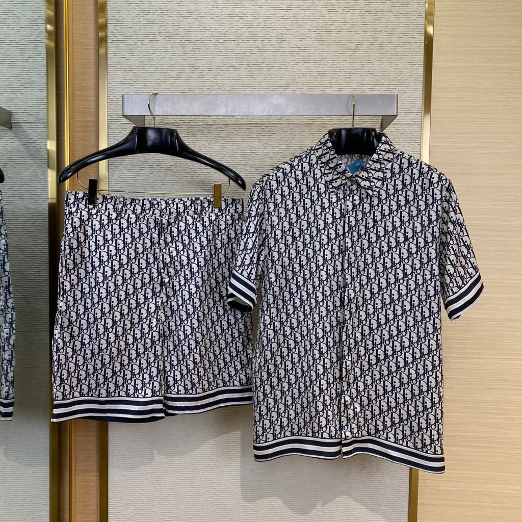 Dior Men's Summer Oblique Print Logo Pattern Short Sleeve Shirt Straight Shorts Set Comfortable Popular Wear Versatile Set Suit #81231