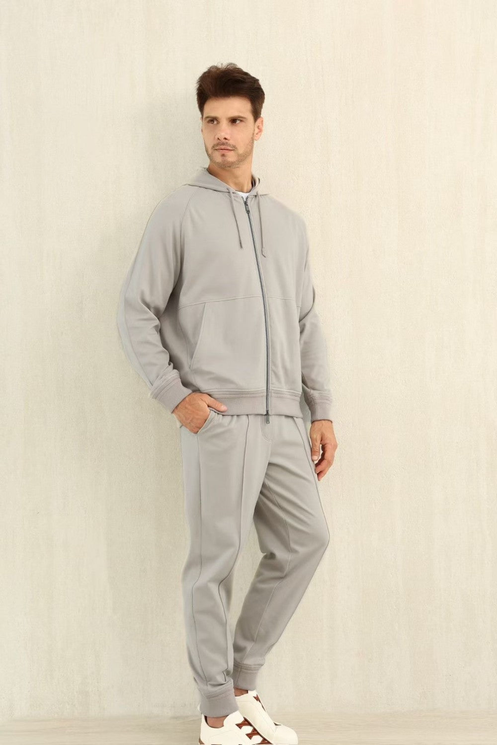Ermenegildo Zegna Men's Spring/Fall Zipper Drawstring Hoodie Sweatshirt & Solid-Color Casual Pants Suit Set Ngvp #2352