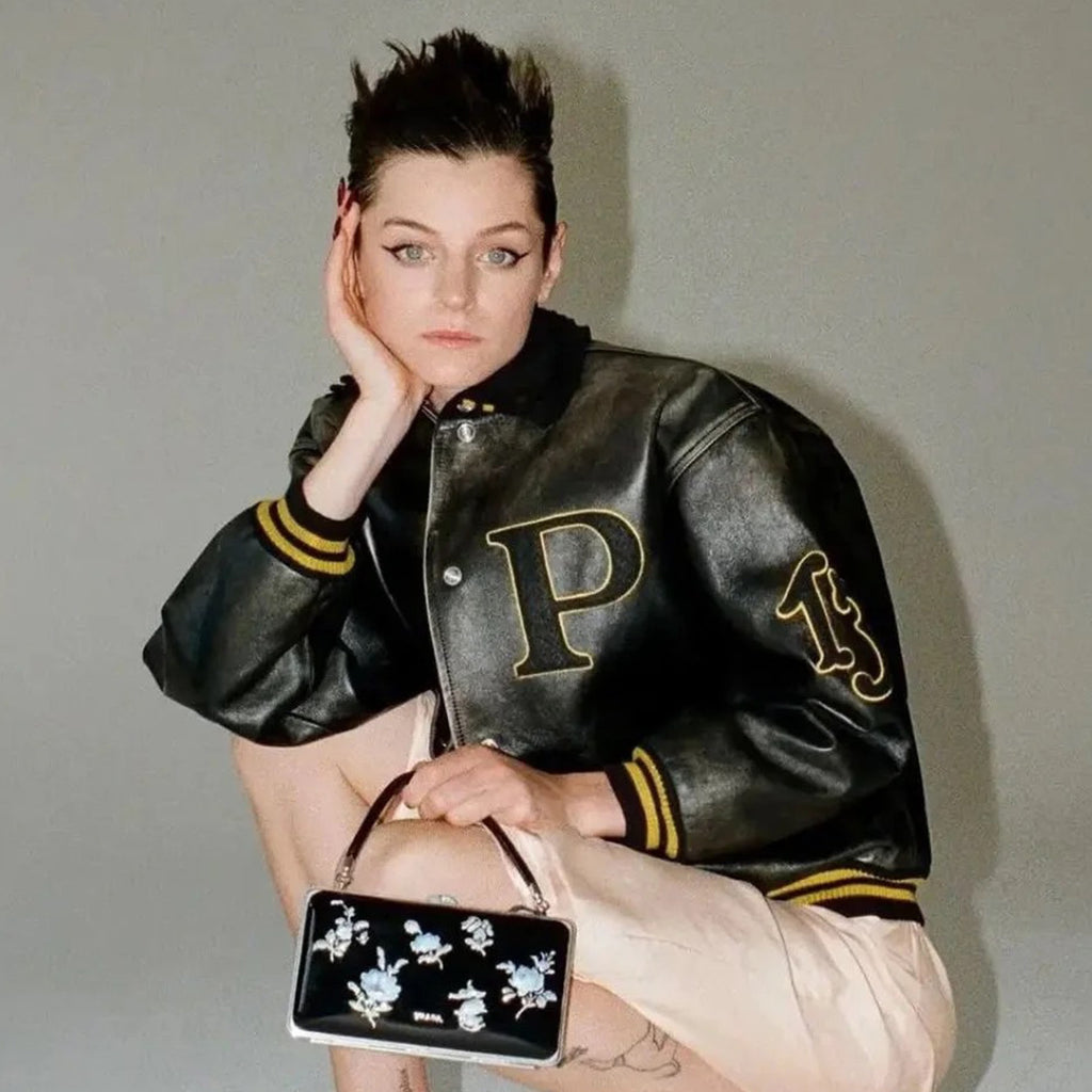 Prada Men's And Women's Fall And Winter Retro Letters High Street Leather Jacket Lapel Single-breasted Jacket Coat Ngvp #9223