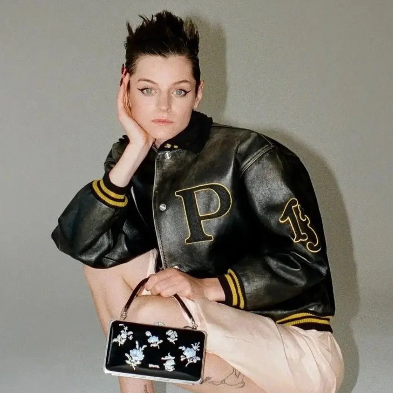 Prada Men's And Women's Fall And Winter Retro Letters High Street Leather Jacket Lapel Single-breasted Jacket Coat Ngvp #9223