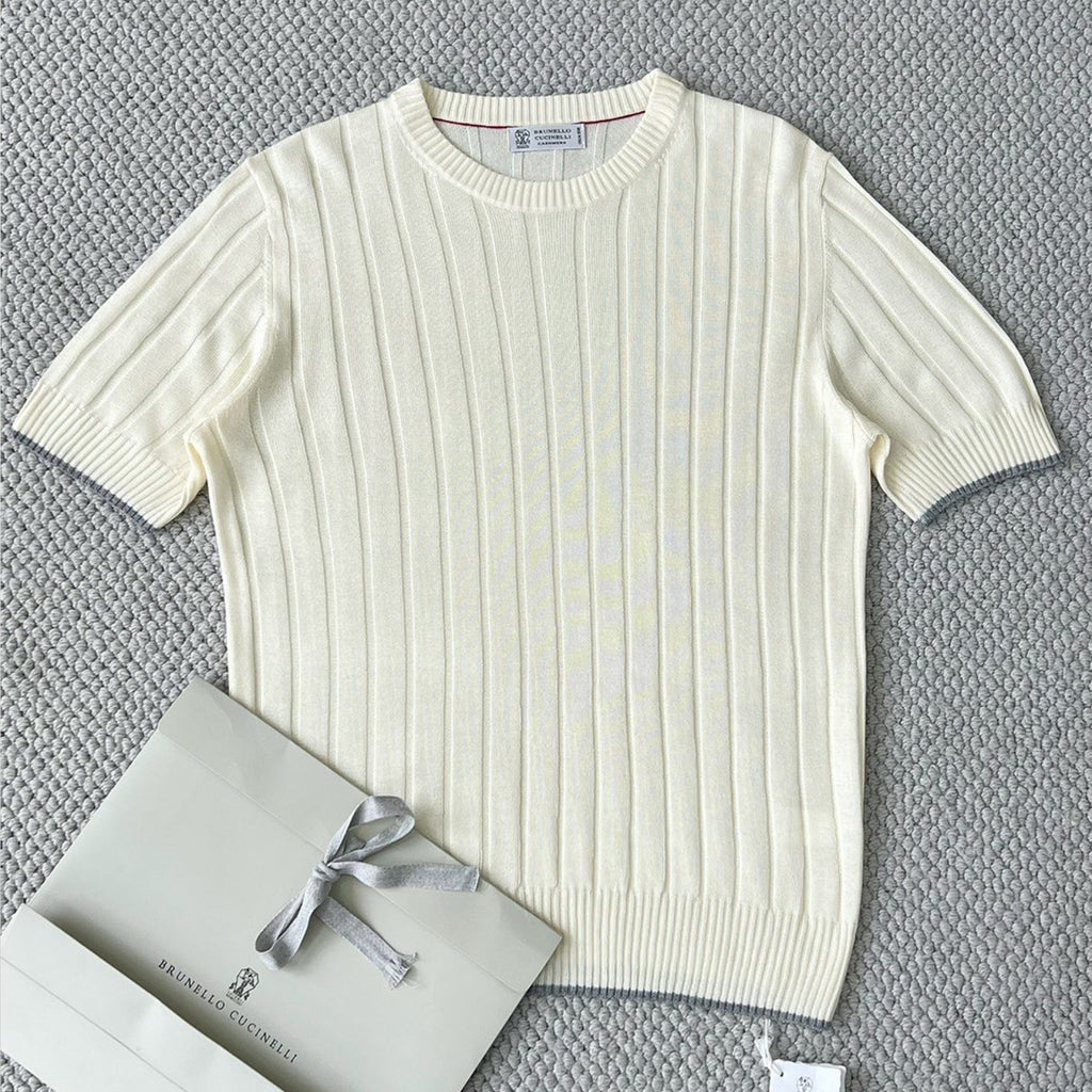 Brunello Cucinelli Spring And Summer Men's Flat Ribbed Linen And Cotton Knitted T-Shirt Fashion Trend Casual Comfortable Round Neck T-Shirt Ngvp #1348