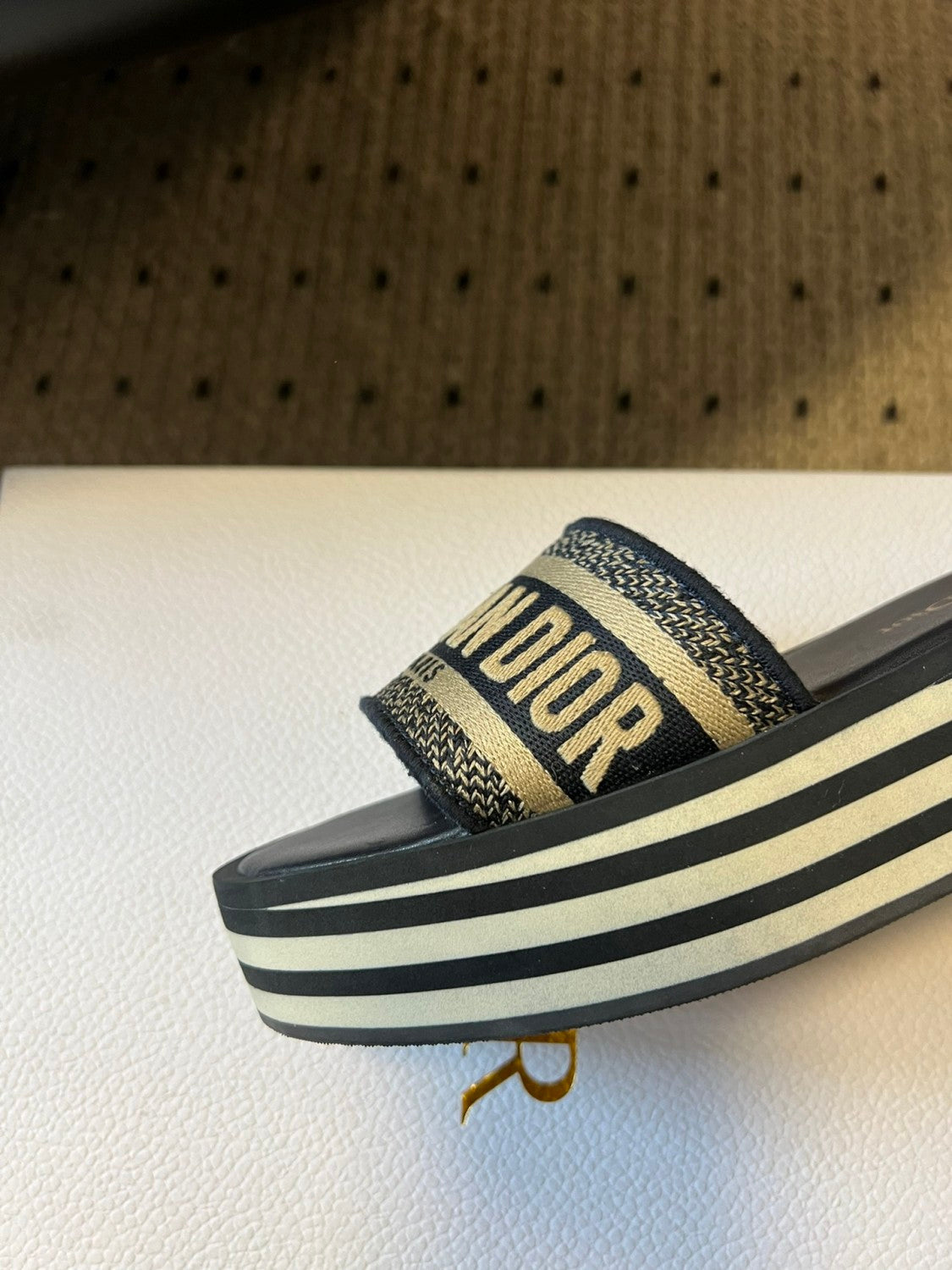 Dior Women's Alphabet Printed Round Head Colorblocking Thick Bottom One Slipper Sandals Shoes #76299