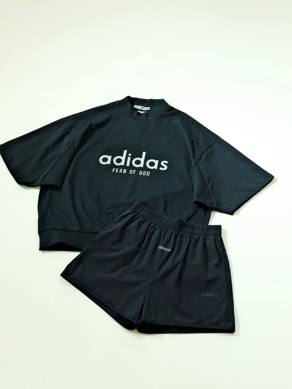 Fear of God x Adidas Men's and Women's Summer Black Casual Round Neck Short Sleeve T-Shirt Tie Stretch Waistband Shorts Set Suit #72225