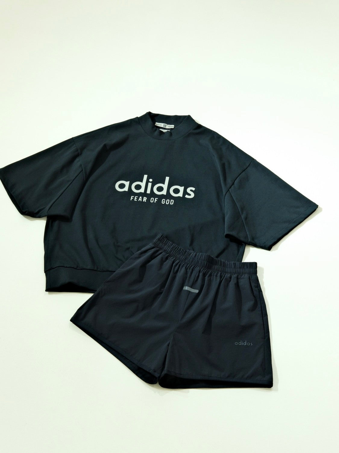 Fear of God x Adidas Men's and Women's Summer Black Casual Round Neck Short Sleeve T-Shirt Tie Stretch Waistband Shorts Set Suit #72225