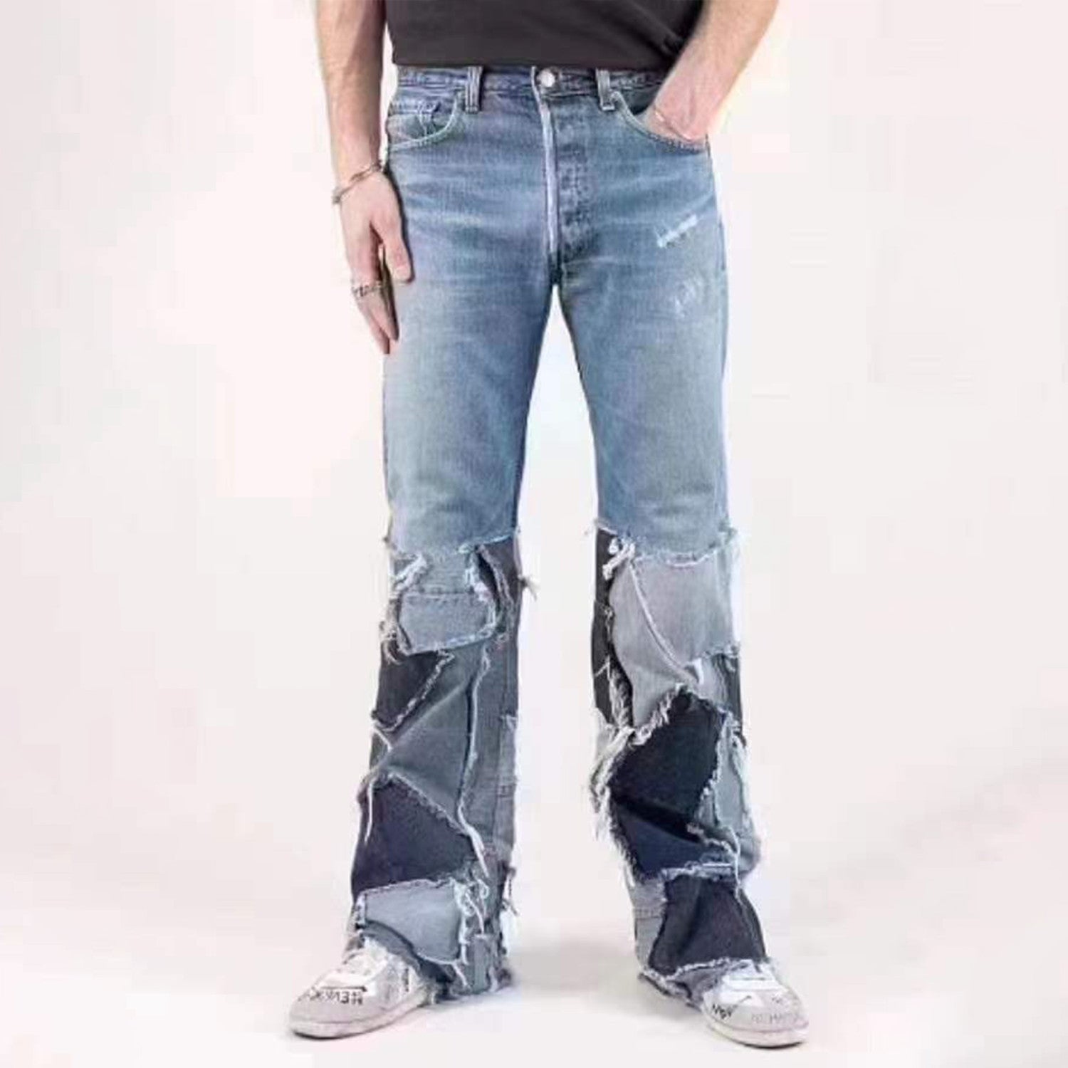 Gallery Dept. Men's Spring And Fall Solid Color Splicing Do Old Loose Wide-Leg Denim Pants Ngvp #8751