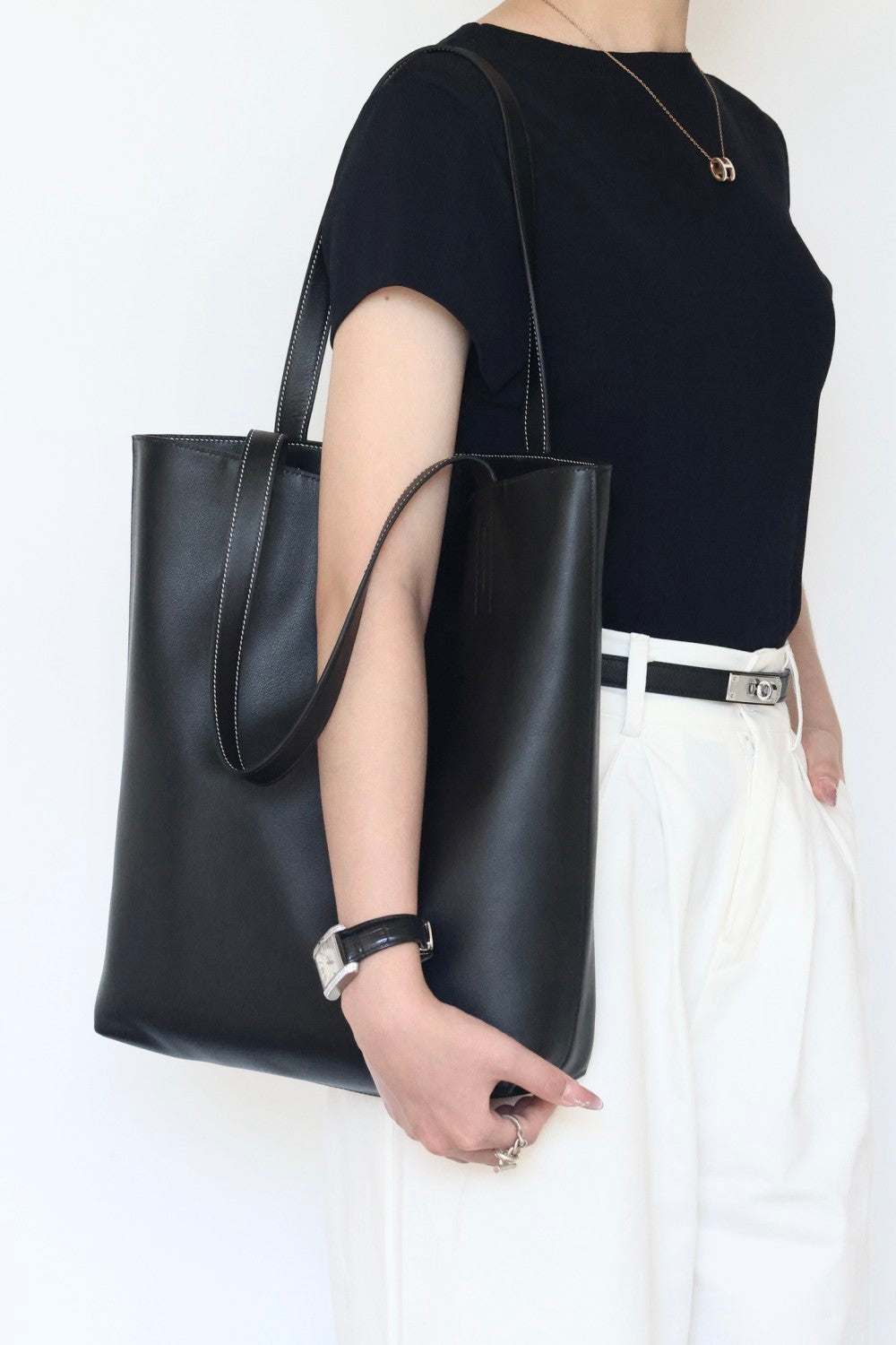 Hermes Women's Double Sensneo Calfskin Shoulder Bag Fashionable Color-Blocked Open Bag Double-Sided Tote Bag With Makeup Bag Bags Ngvp H086707CAAL #2277