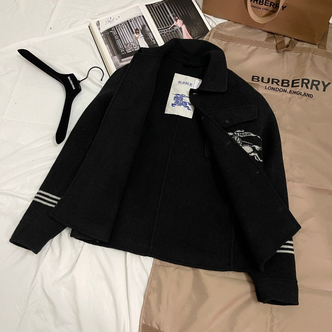 Burberry Men's Spring/Autumn Solid Color Fashionable Simple Striped Print Pattern Pointed Collar Single Breasted Long Sleeved Jacket #78165