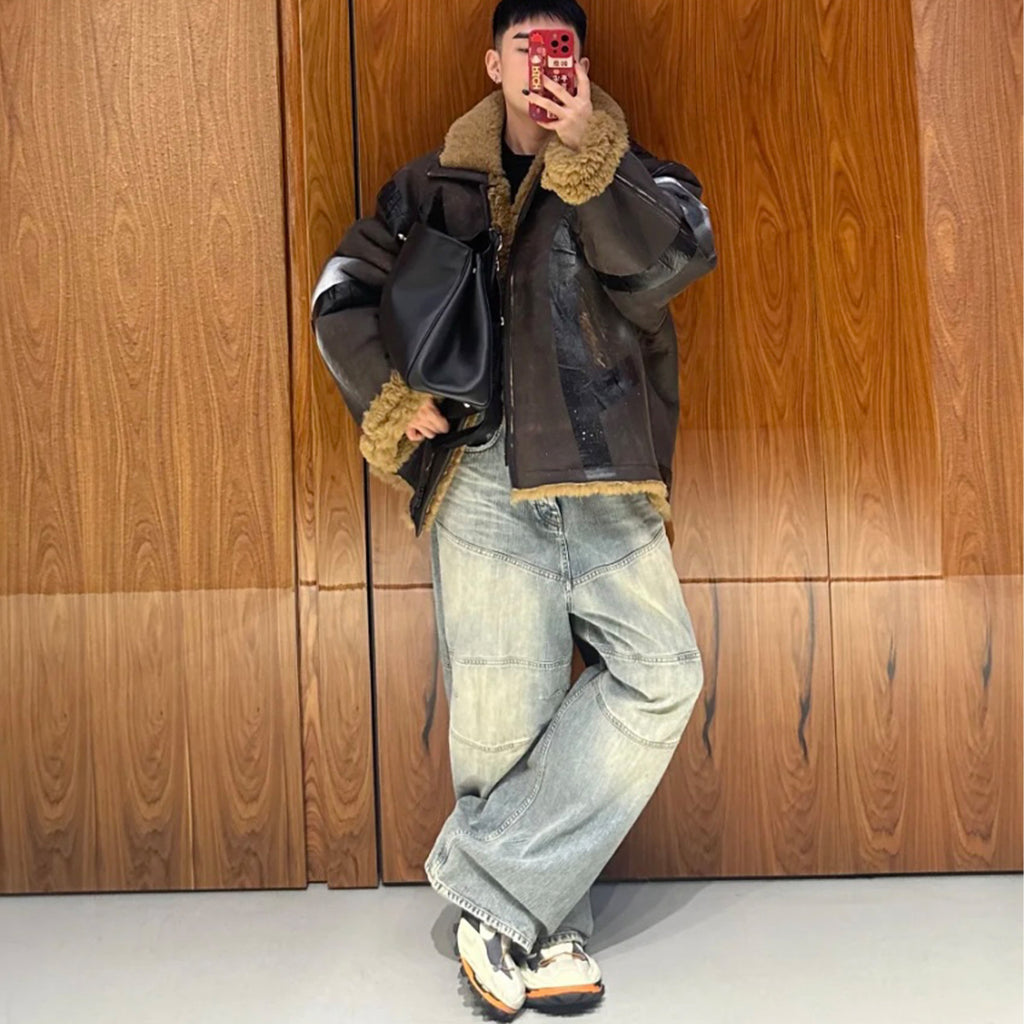 Balenciaga BAGGY Men's Spring/summer Scenic Webbing Contour Deconstructed Straight Leg Pants Denim Trend Old Wide Leg Pants Ngvp #9973