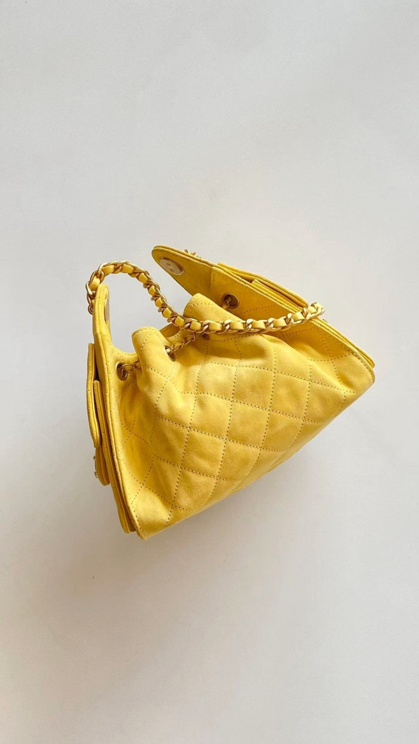 Chanel 25 Women's Mini Bag Suede-Effect Calfskin And Gold-Tone Metal Yellow #332928