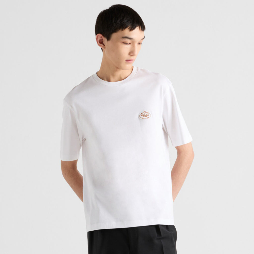 Prada Men's Summer Solid Colour Embroidered Logo Printed Round Neck Short Sleeve T-Shirt #76621
