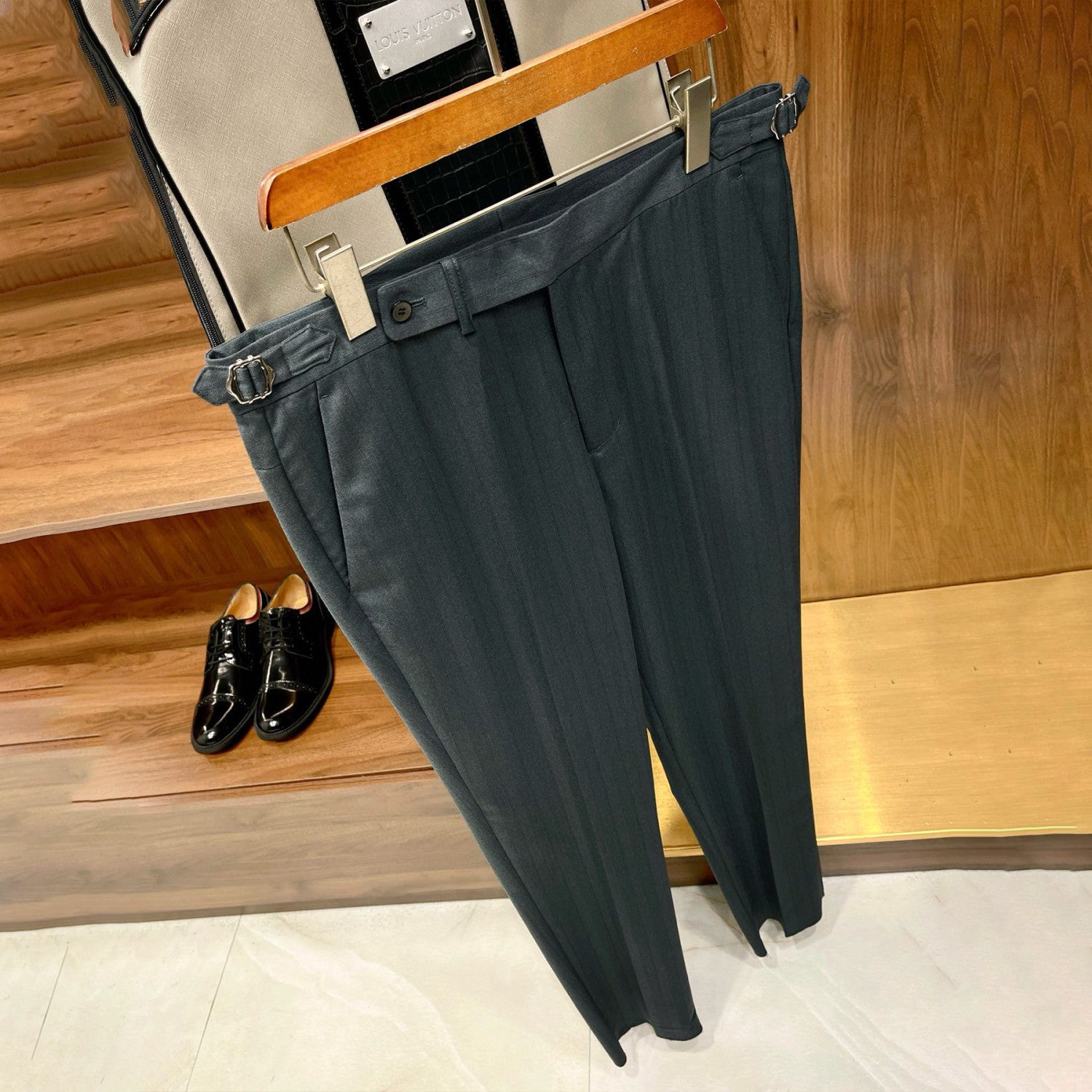 Louis Vuitton Men's Fall And Winter Business High-end Tide Wool Blazer Tops Wedding Suit Casual Pants Dark Stripe Suit Set Suit Set Ngvp #2442