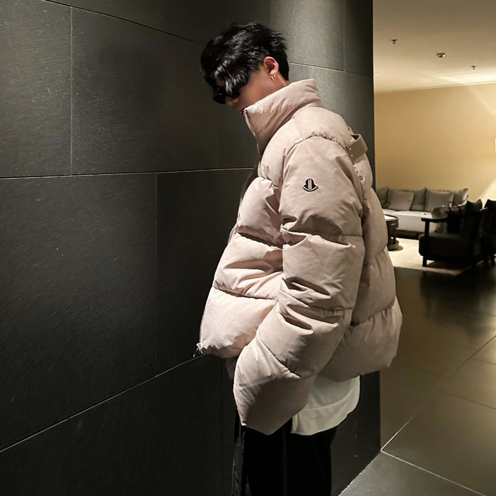Rick Owens x Moncler Men's Women's Winter Solid Colour Standing Collar Zipper Long Sleeve Loose Down Jacket Short Jacket Ngvp #1568