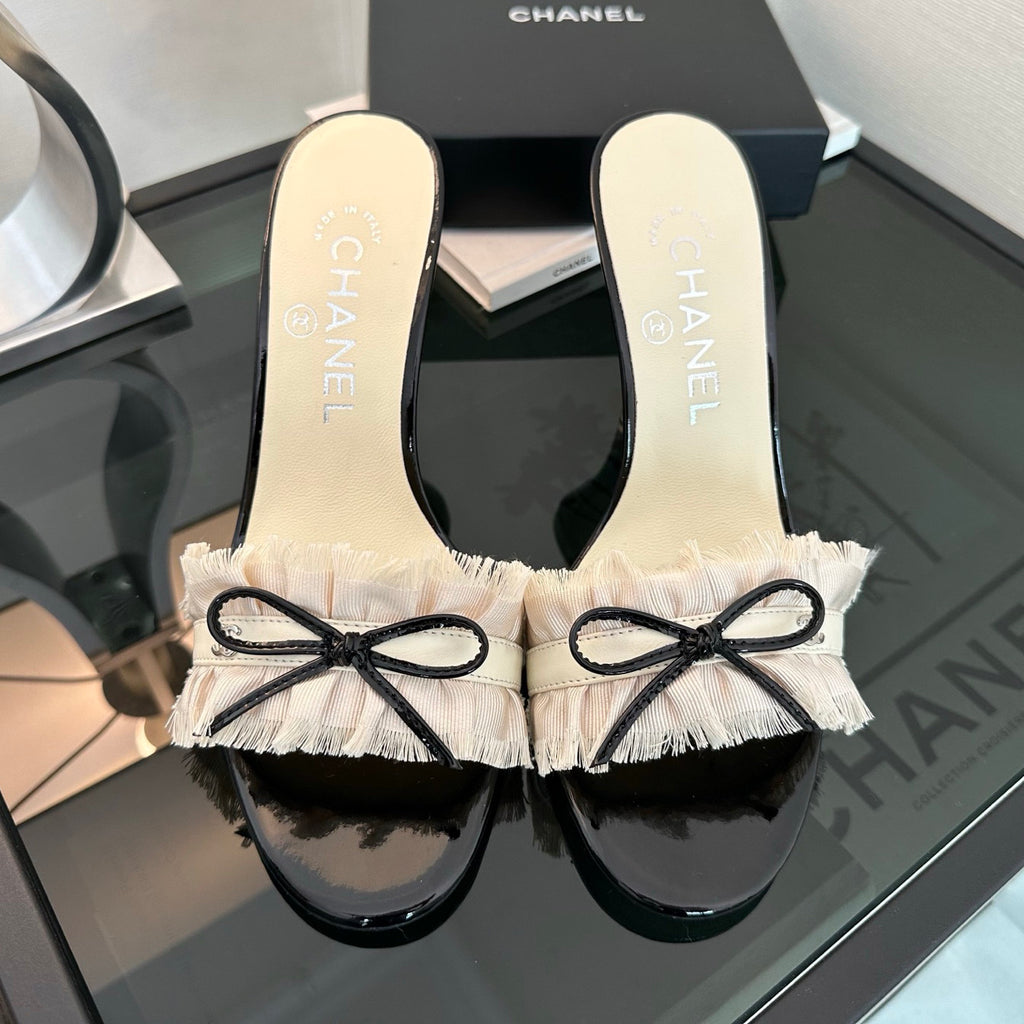 Chanel Vintage Women's Summer Fashion Classic Round Toe Slip On Heeled Sandals With Exposed Heel And Thin Heel Shoes #78949