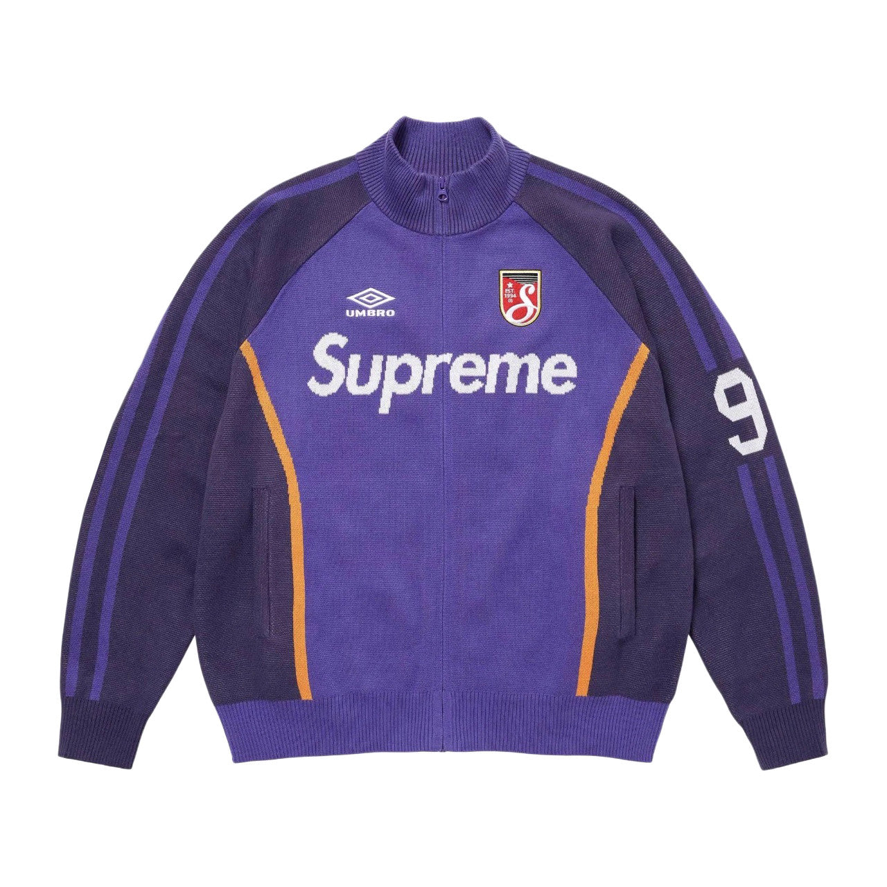 Supreme X UMBRO ZIP UP SWEATER Men's And Women's Spring And Summer Color-blocked Long-sleeved Knit Sweater With Embroidered Logo On The Chest Jacket And Casual Drawstring Shorts Set Suit #77888