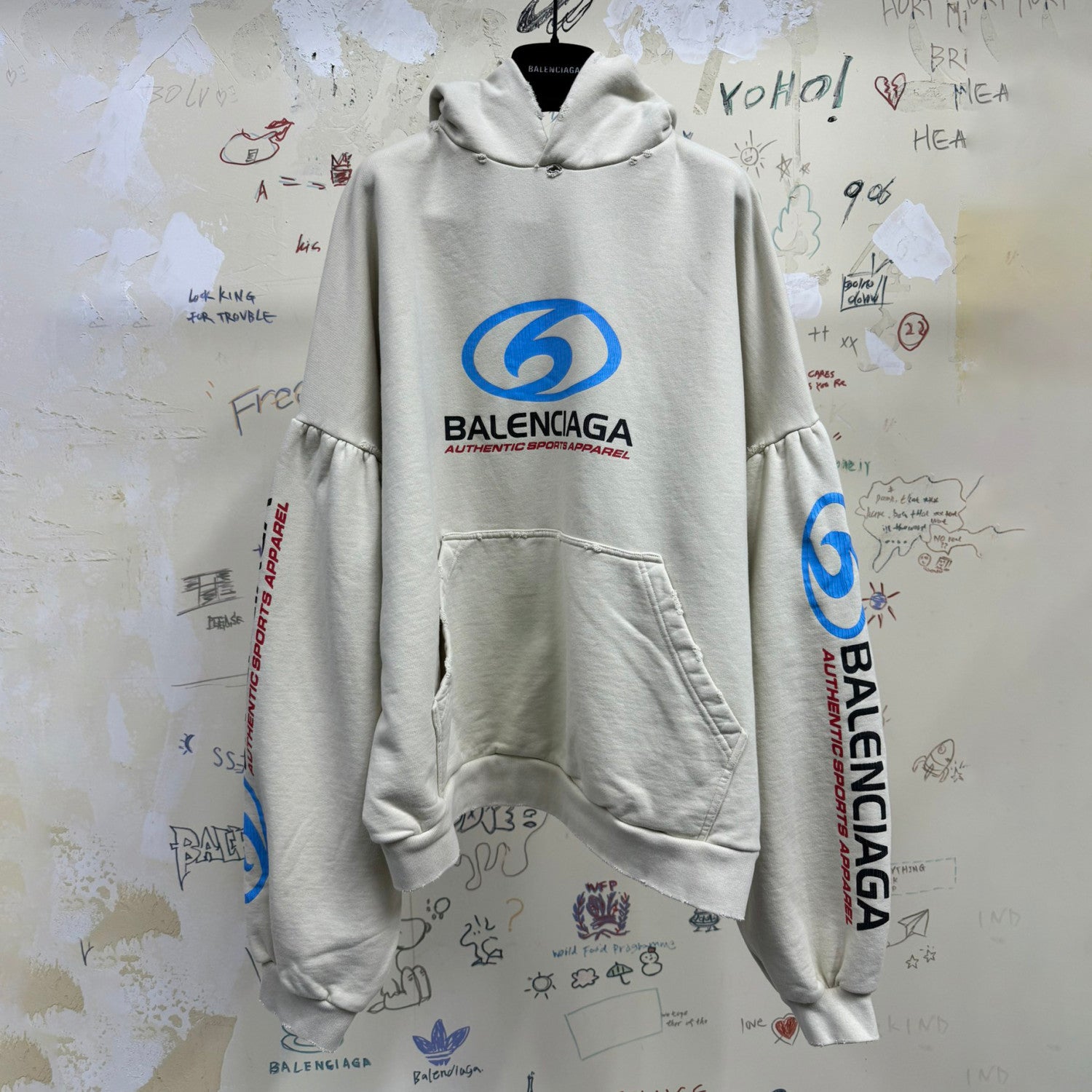 Balenciaga Men's Spring and Autumn Solid Color Letter Printed Hooded Pullover Long Sleeve Sweatshirt #73249
