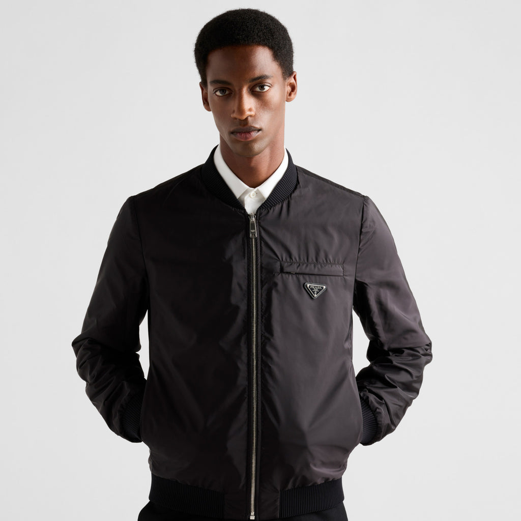Prada Men's Fall/Winter Fashion Classic Solid Color Leather Crew Neck Zip Up Reversible Leather Plain Weave Jacket #79345