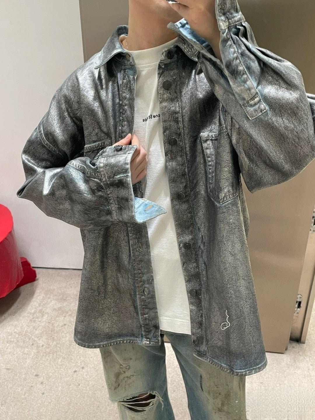 Acne Studios Men's Women's Spring And Autumn Loose Denim Long Sleeve Lapel Cotton Shirt Casual Straight Denim Pants Ngvp #9387