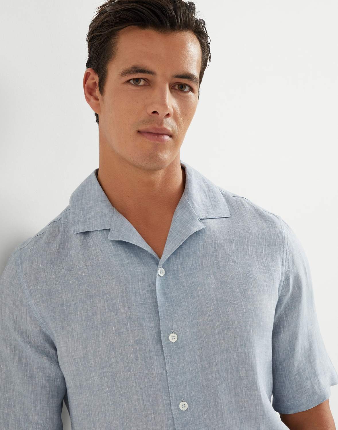 Brunello Cucinelli Men's Linen Loose Summer Single-Breasted Solid Color Lapel Short Sleeve Shirt Ngvp #1454