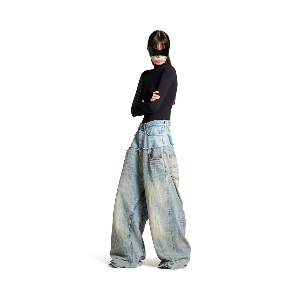 Balenciaga Men's Women's Old Spliced Pocket Cotton Casual Blue Baggy Straight Jean Pants Ngvp #9464