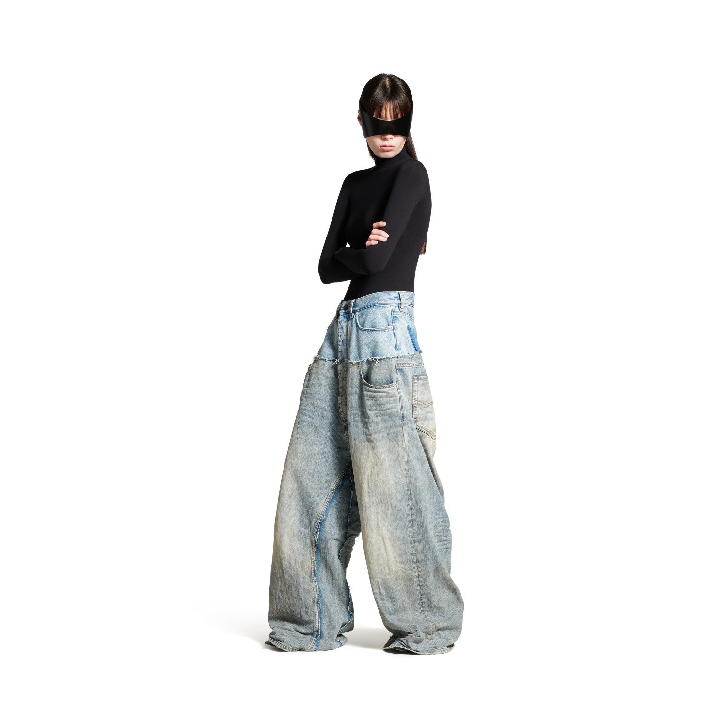 Balenciaga Men's Women's Old Spliced Pocket Cotton Casual Blue Baggy Straight Jean Pants Ngvp #9464