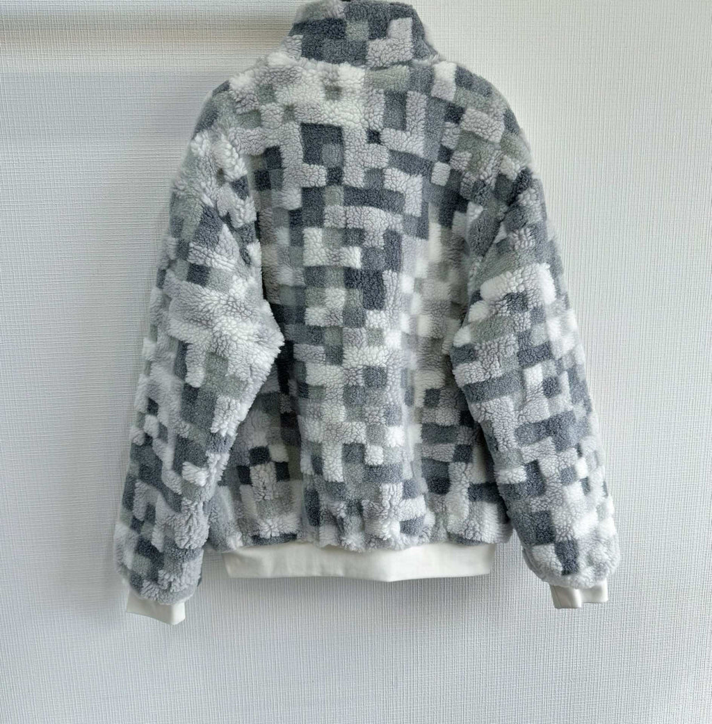 Louis Vuitton Men's Autumn and Winter Square Color Blocking Long Sleeve Fleece Feeling Zipper Jacket #74113