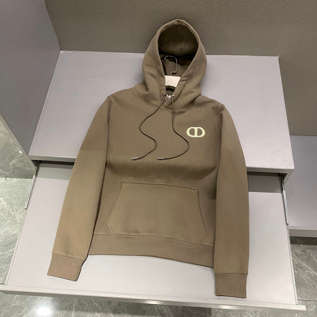 Dior Men's and Women's Spring and Autumn Solid Color Embroidered Logo Cotton Hooded Drawstring Sweatshirt Pullover #72938