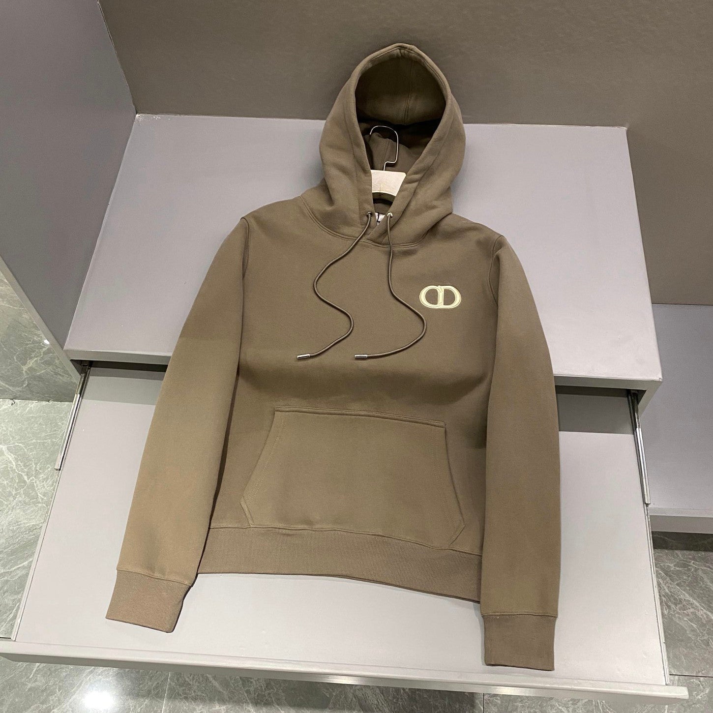 Dior Men's and Women's Spring and Autumn Solid Color Embroidered Logo Cotton Hooded Drawstring Sweatshirt Pullover #72938