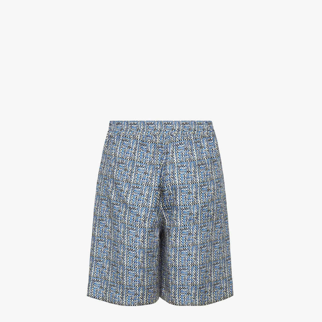 Fendi Men's Summer Blue Ff Full Print Single-Breasted Short-Sleeved Silk Shirt Casual Elastic Waist Fitted Shorts Ngvp #8663