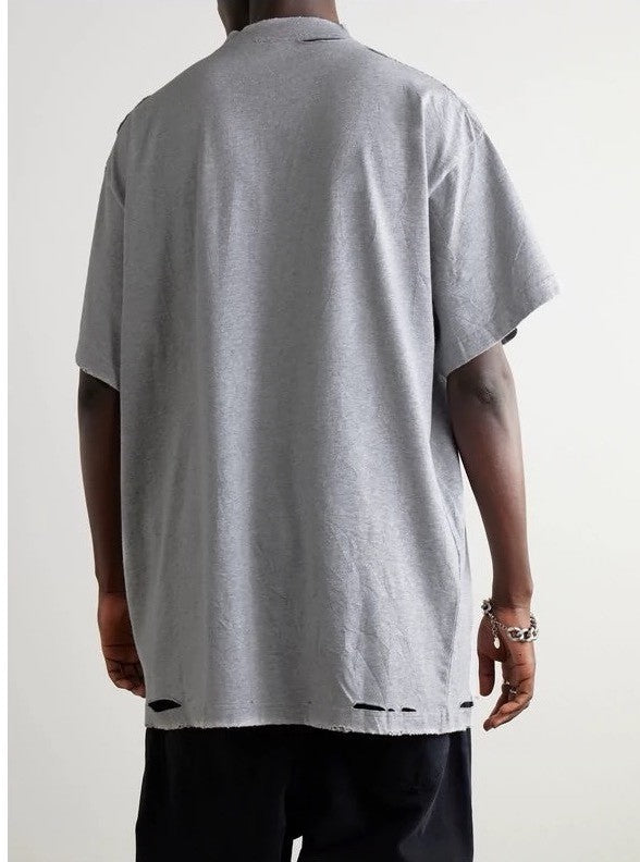 Balenciaga Men's Summer Logo Earth Print Round Neck Retro Do Old Loose Solid Color Cotton Short Sleeve T-Shirt #71642