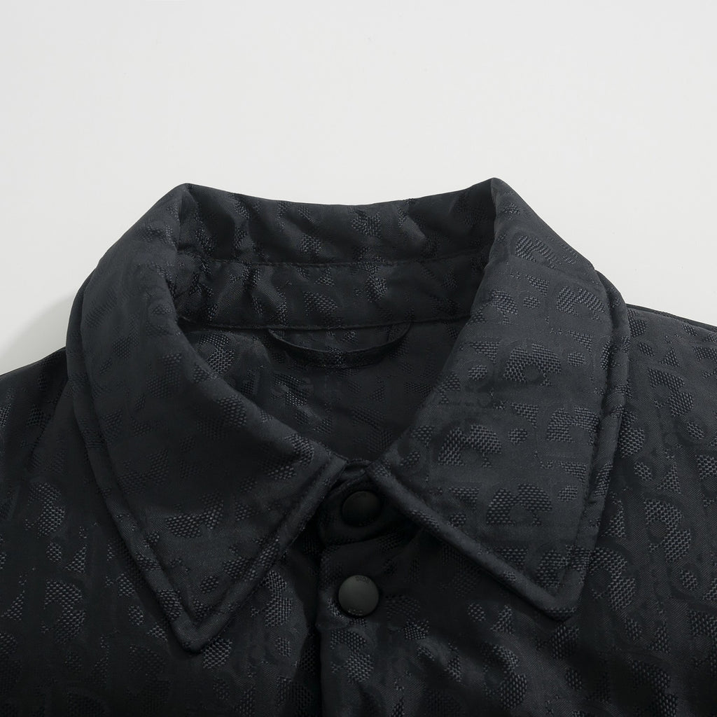 Dior Men's Fall And Winter Black Dark Logo Print Lapel Single Breasted Long Sleeved Puffer Down Jacket #74317