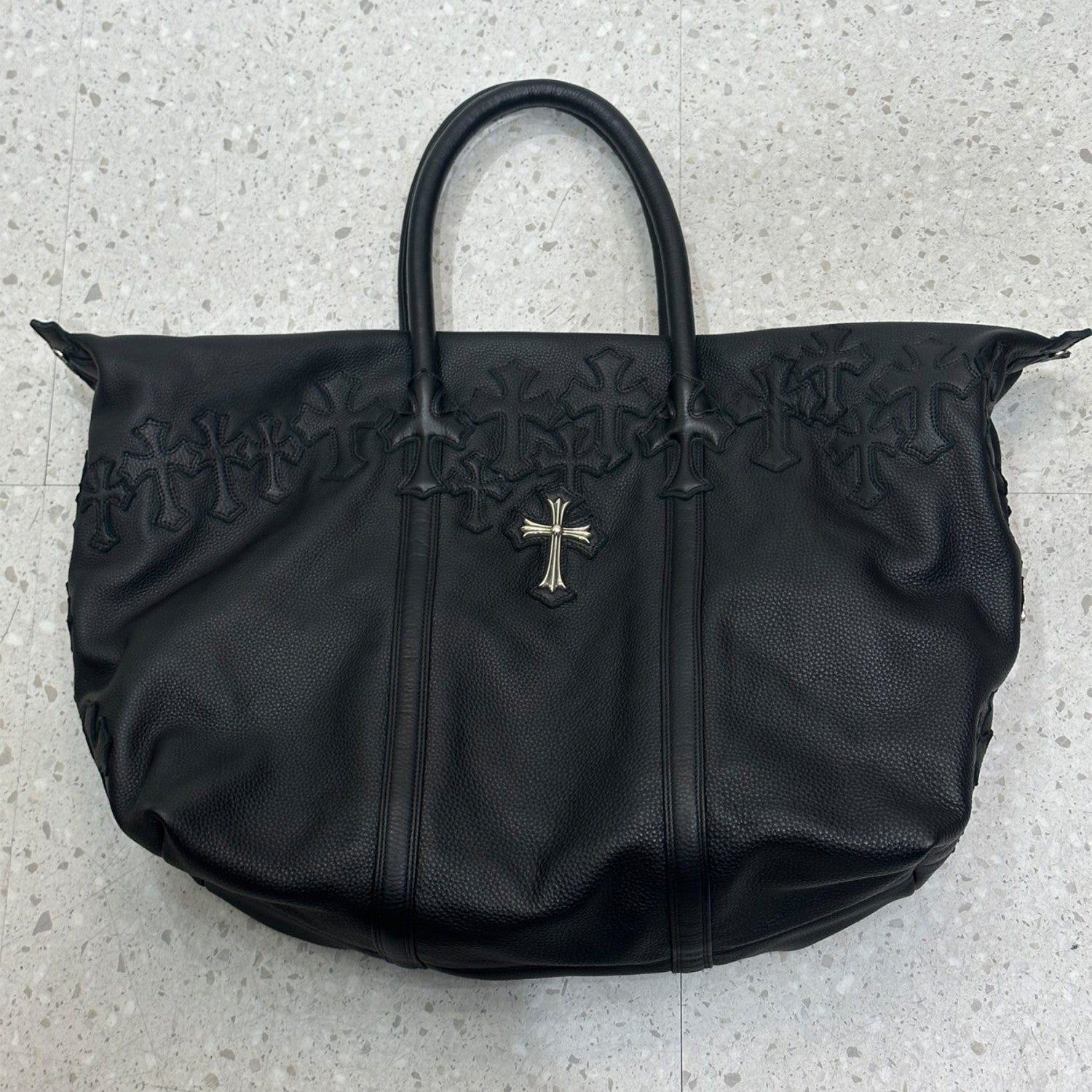 Chrome Hearts 925 Sterling Silver Cross Large Capacity Travel Duffle Bag Elegant Clutch Bag Luxury Black Tote Bags #81949A