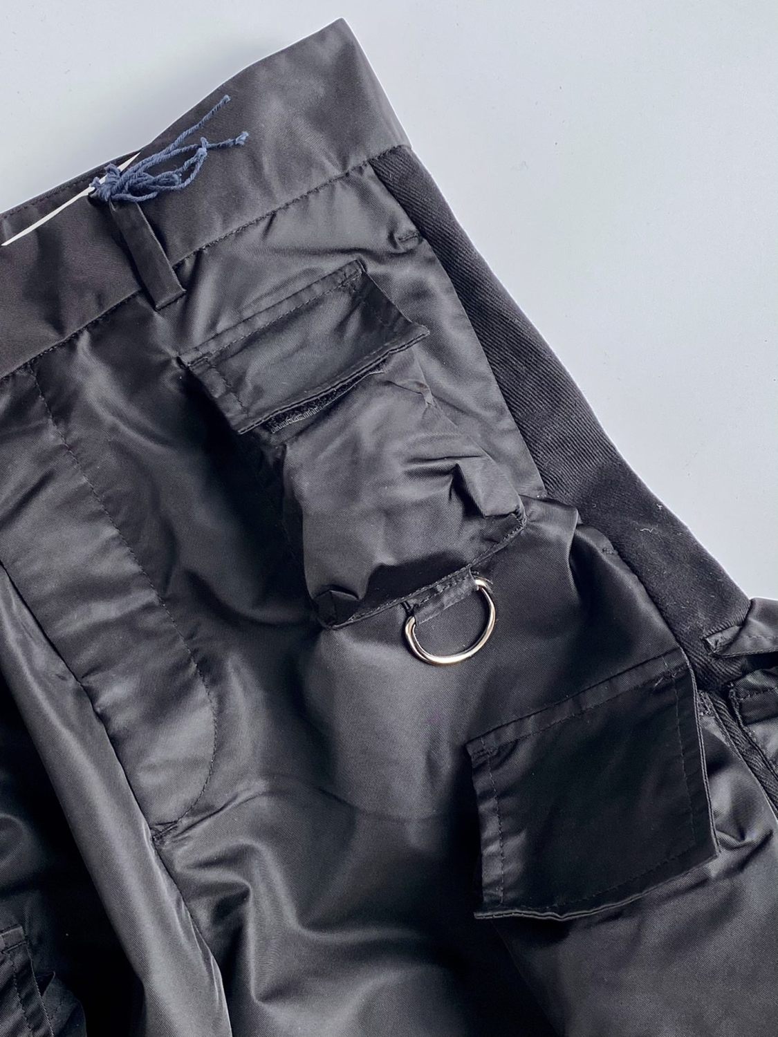 Prada Men's Spring and Autumn Black Triangle Label Multi-Pocket Zipper Nylon Workwear Long Pants #72861