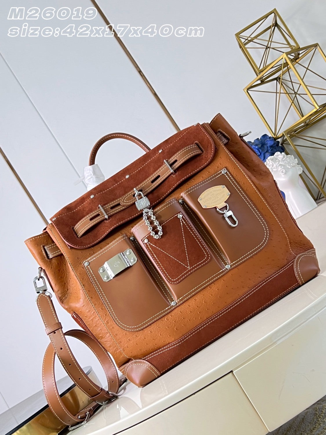 Louis Vuitton Steamer 40 Workwear Handbags Ostrich Skin Pharrell Williams Men's  Stylish Brown Shoulder Bag Bags #84298A