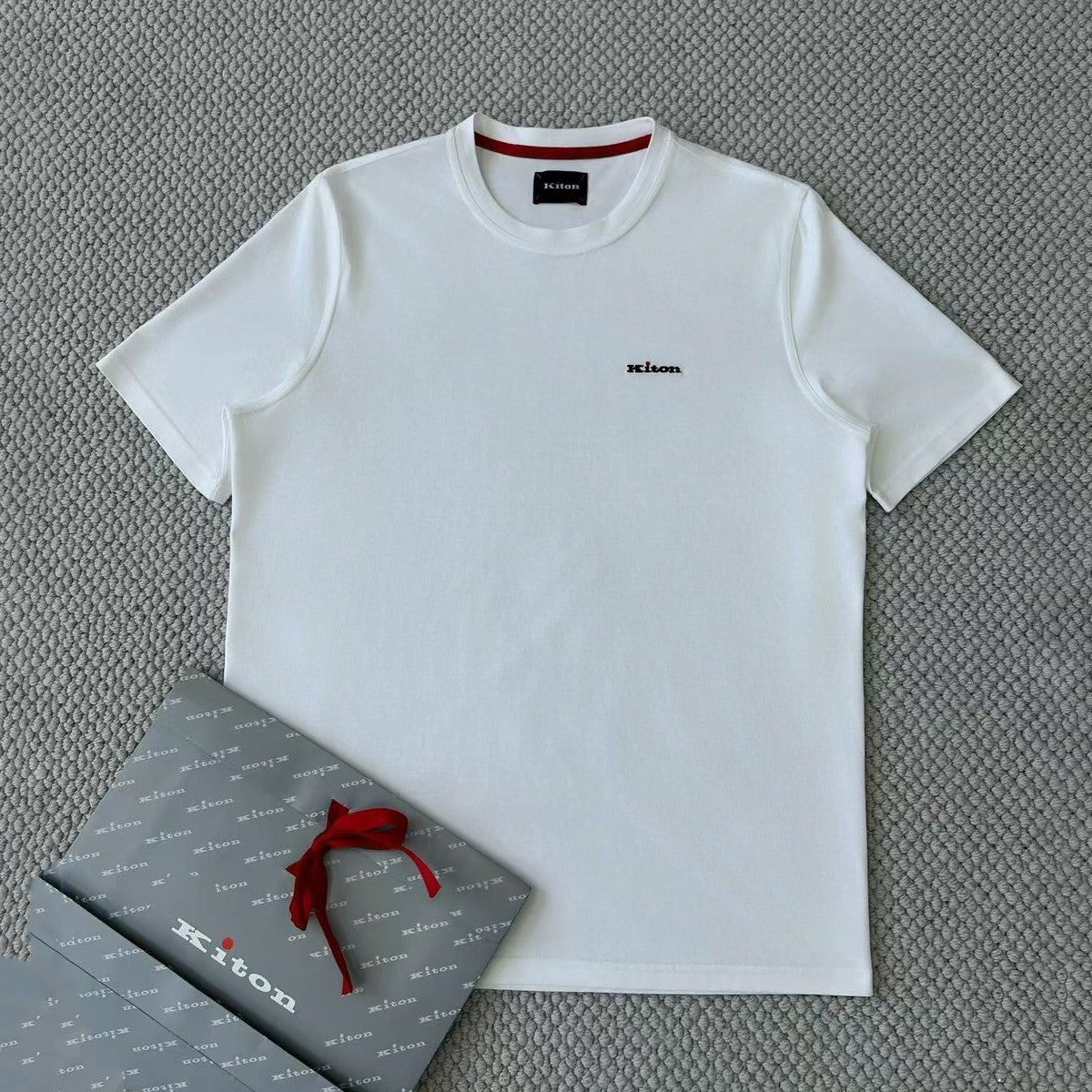 Kiton Men's Summer Solid Color Embroidered Letter Print Round Neck Short Sleeve T-Shirt #75729