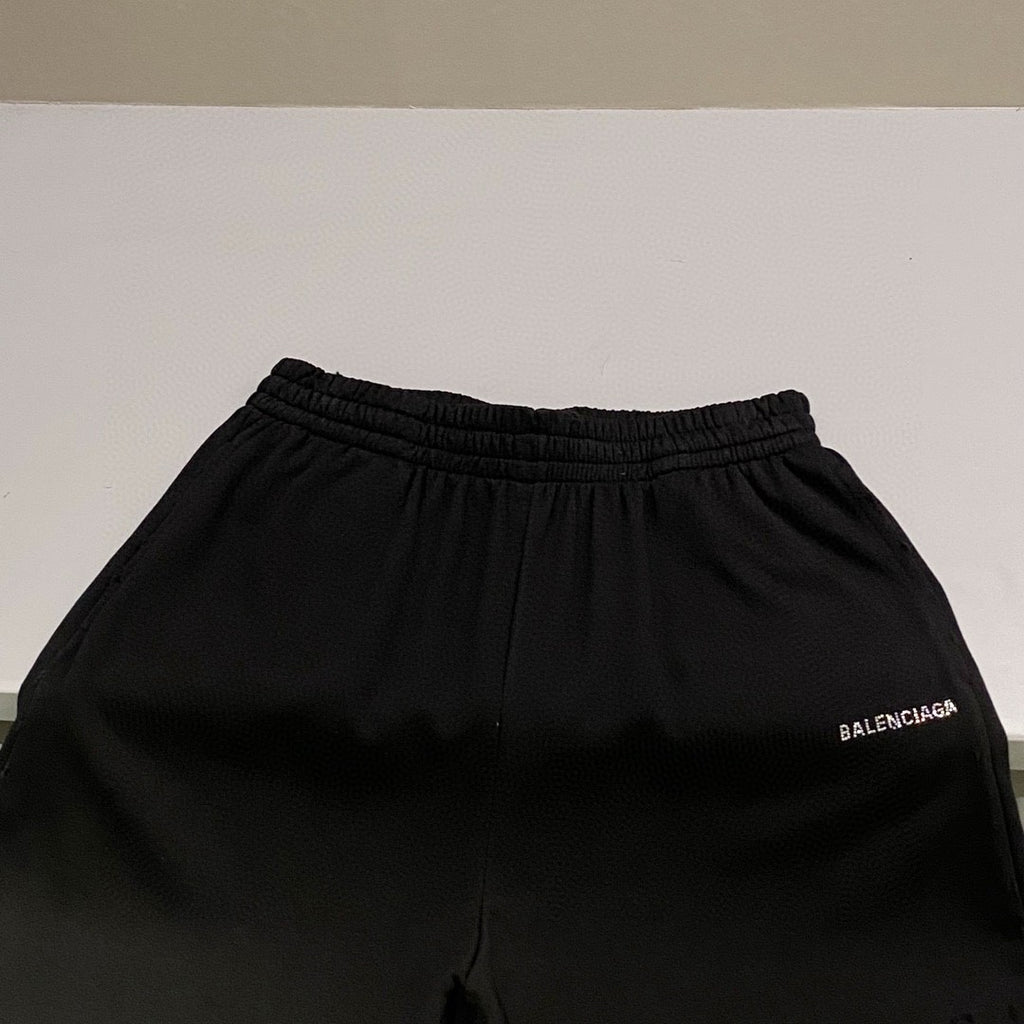 Balenciaga Men's Summer Hot Drill Logo Letter Print Black Cotton Shorts Pants #72272