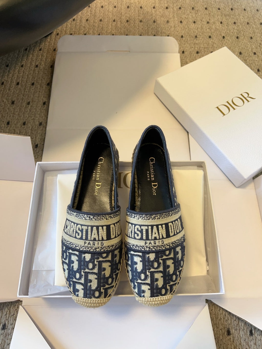 Dior Granville Women's Alphabet Printed Comfortable Knitted Straw Shoes Casual Single Shoes #76298
