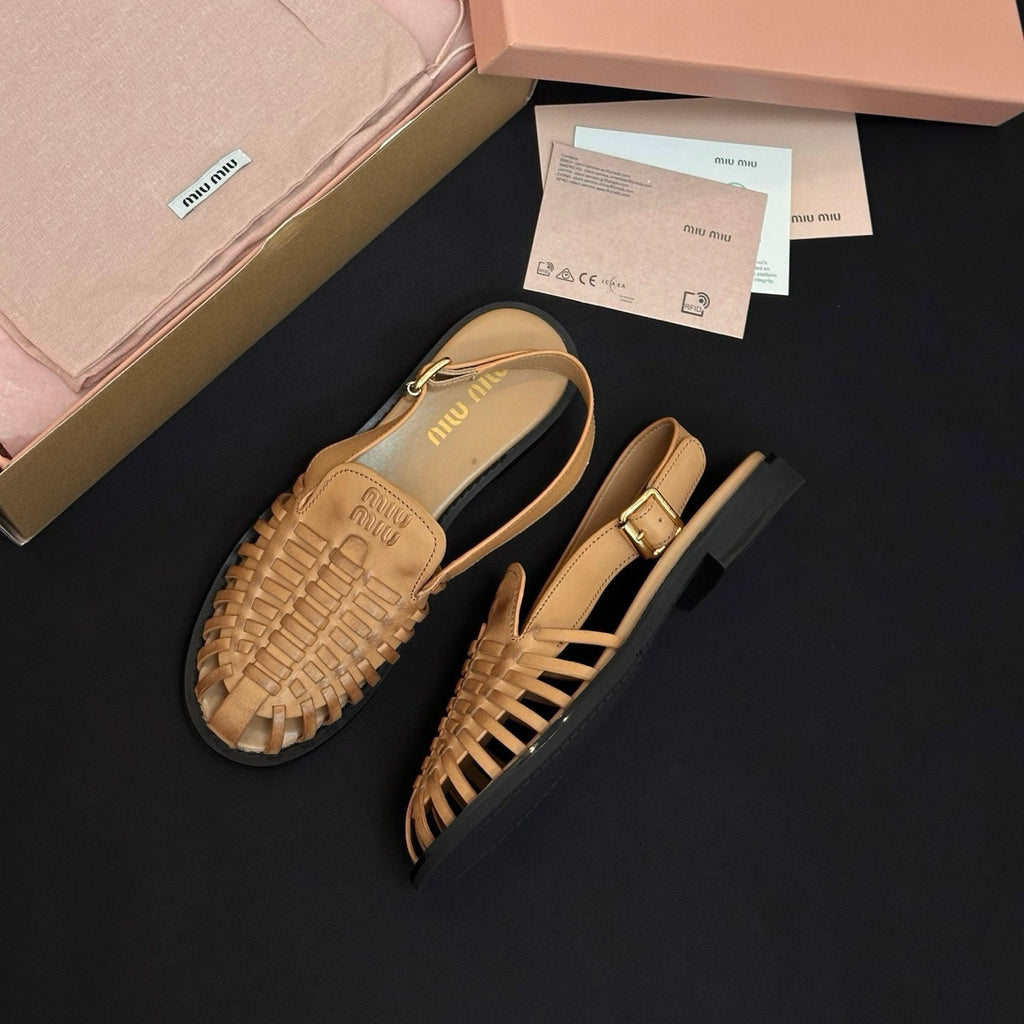 MiuMiu Coffee Leather Slingback Loafers #386850