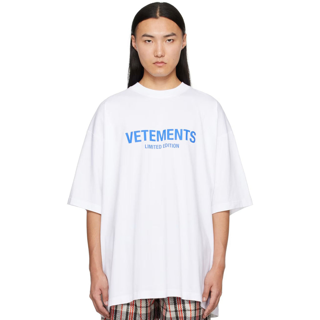 Vetements Men's and Women's Summer Letter Logo Printed Solid Colour Drop Shoulder Short Sleeve T-Shirt #99272