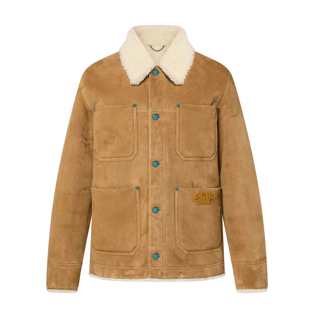 Louis Vuitton Men's Autumn and Winter Solid Color Lapel Single Breasted Sheep Leather Long Sleeve Jacket #74261