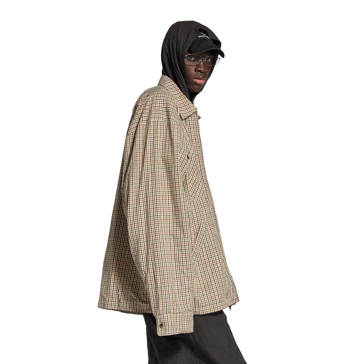 Balenciaga Men's Spring/Autumn Fashion Casual Checkered Collar Zipper Loose Long Sleeved Shirt #78321