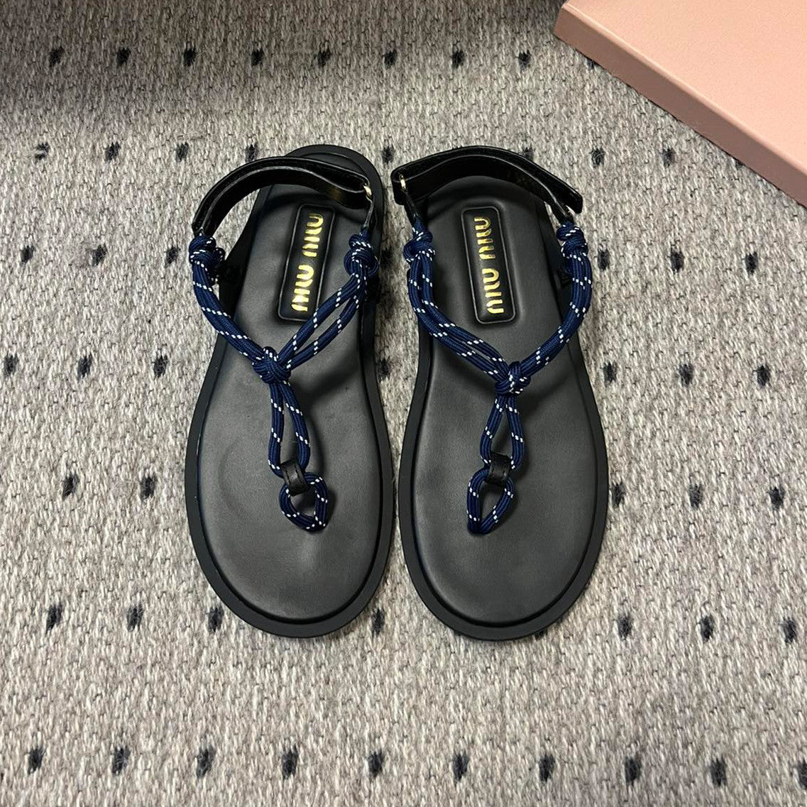 MiuMiu Women's Summer Fashion Casual Toe-exposed Strappy Leather Sandals Shoes #78431