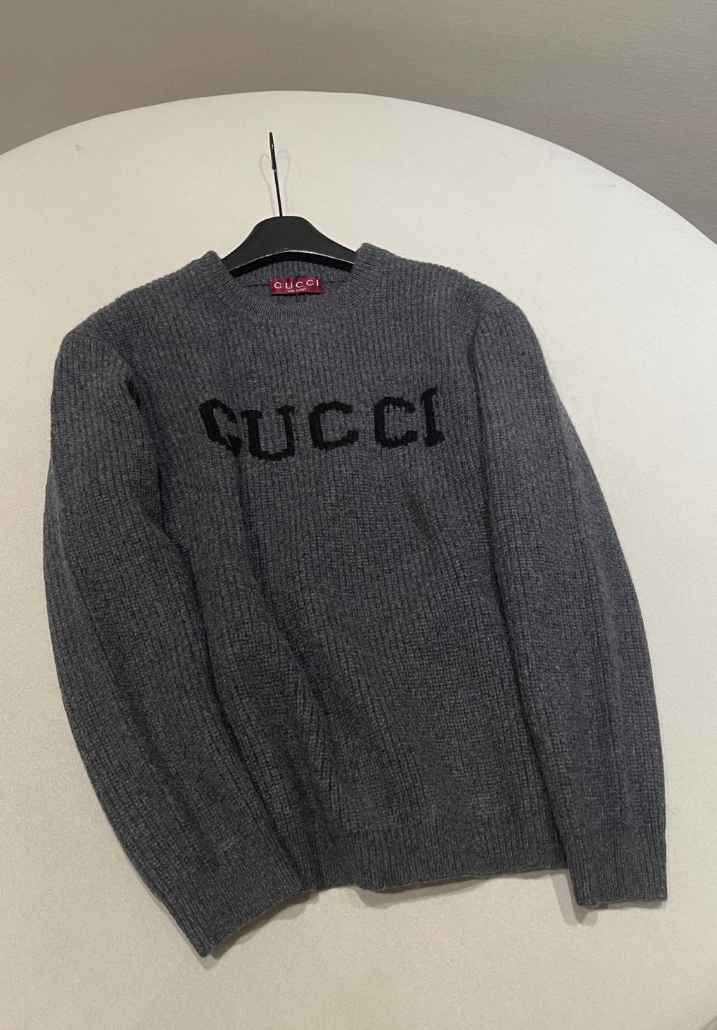 Gucci Wool Cashmere Rib Knit Sweater in Dark Grey and Black #332663